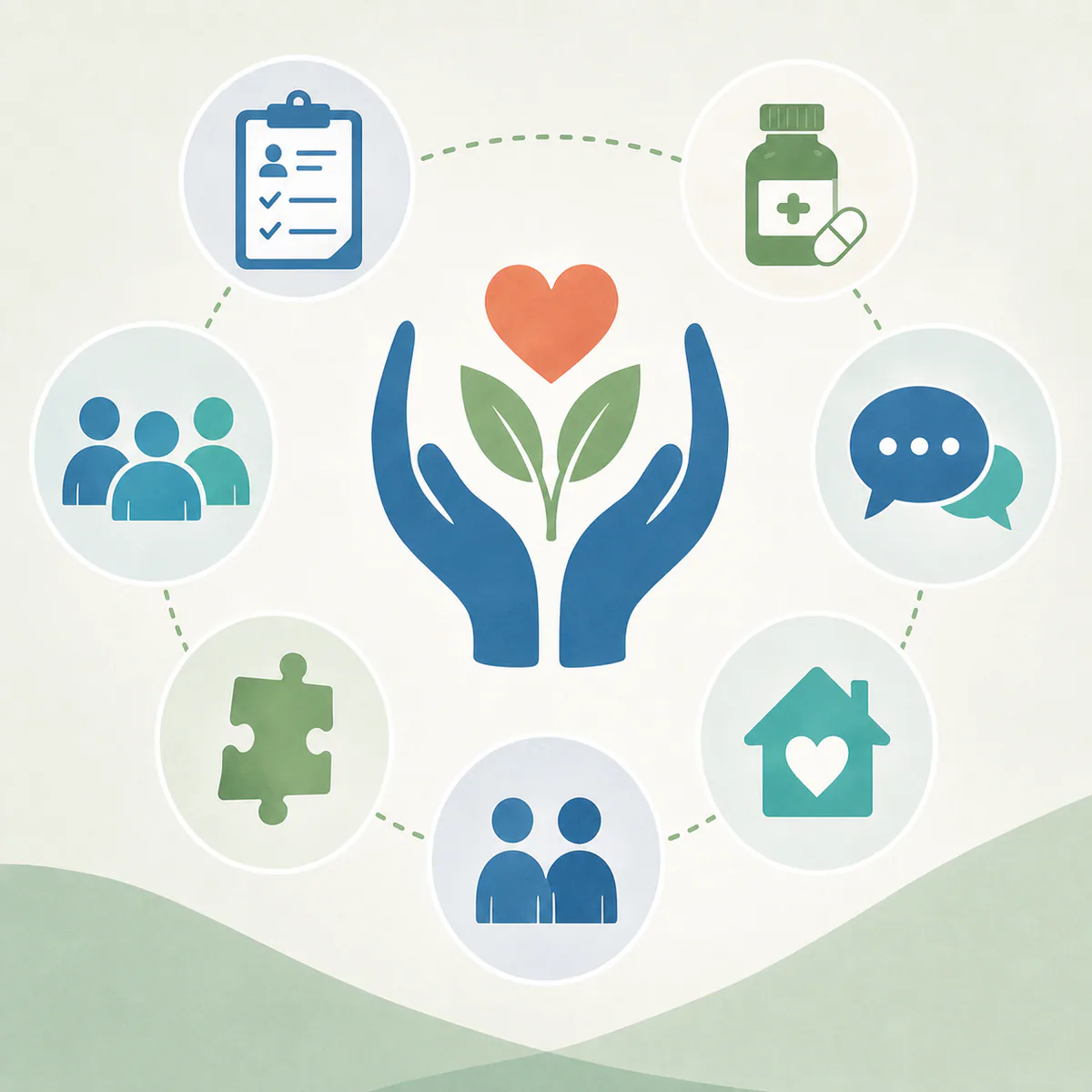 Illustration representing coordinated outpatient and community support.